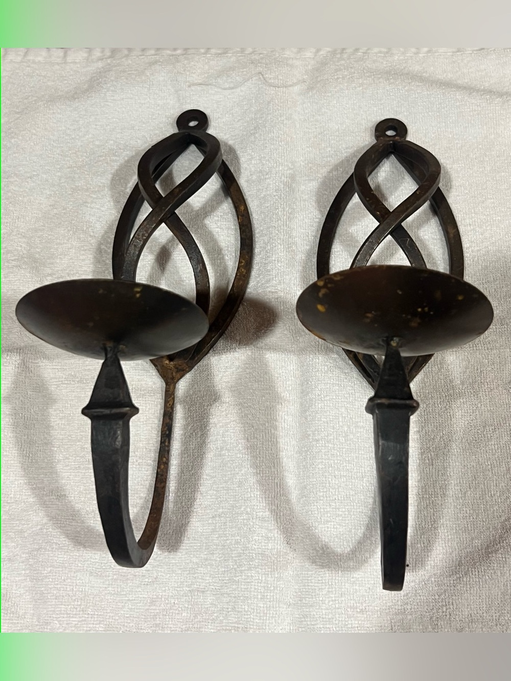 Rustic Iron Twisted Metal Wall Candle Sconce - Black; Set of 2